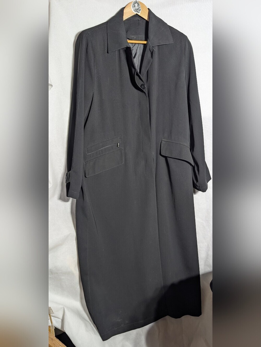 Vintage 1970s Private Label Hong Kong Black Long Women's Dress Coat Sz 12